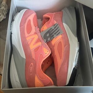New Balance 990 Coral and Peach Sneakers